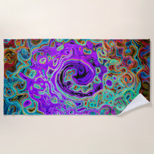 Purple Colourful Groovy Abstract Retro Liquid Swir Beach Towel