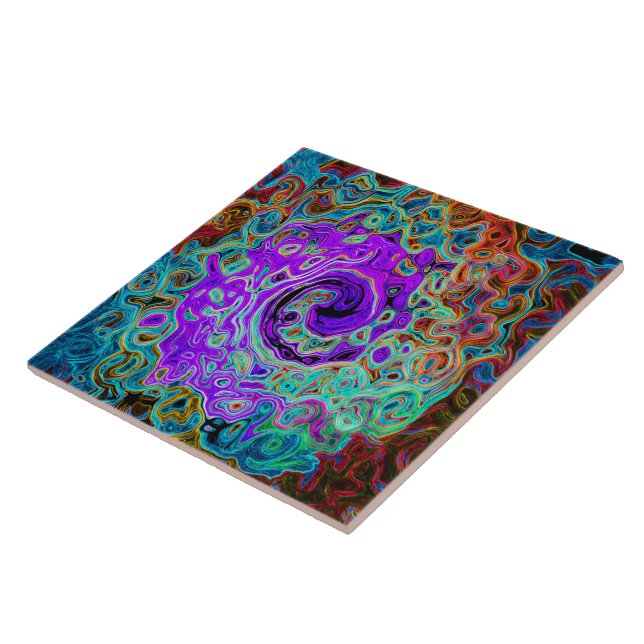 Purple Colourful Groovy Abstract Retro Liquid Swir Ceramic Tile (Side)