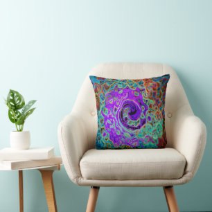 Purple Colourful Groovy Abstract Retro Liquid Swir Cushion