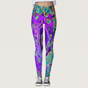 Purple Colourful Groovy Abstract Retro Liquid Swir Leggings