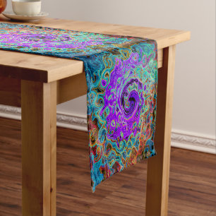 Purple Colourful Groovy Abstract Retro Liquid Swir Long Table Runner