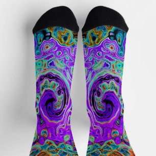 Purple Colourful Groovy Abstract Retro Liquid Swir Socks