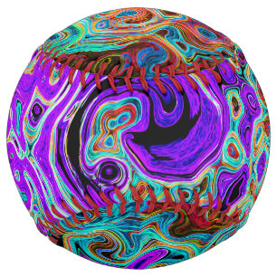 Purple Colourful Groovy Abstract Retro Liquid Swir Softball
