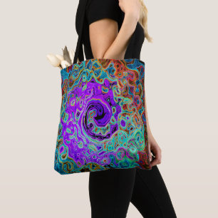 Purple Colourful Groovy Abstract Retro Liquid Swir Tote Bag