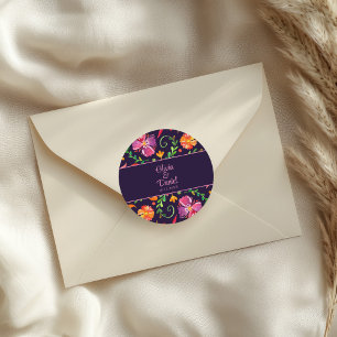 Purple Colourful Mexican Floral Fiesta Wedding Classic Round Sticker