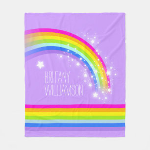 Purple colourful name rainbow stars fleece blanket