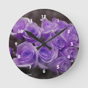 Purple colourized rose bunch round clock