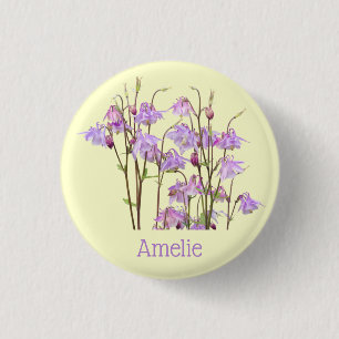 Purple columbines personalised 3 cm round badge
