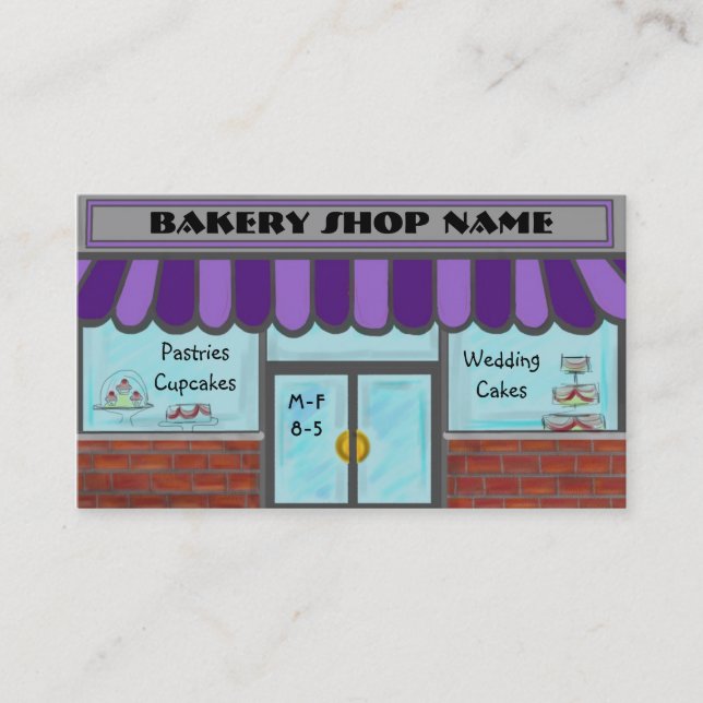Purple completely customisable bakery shop cards (Front)