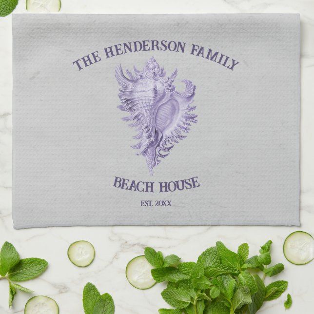 Purple Conch Shell Kitchen Towel (Folded)