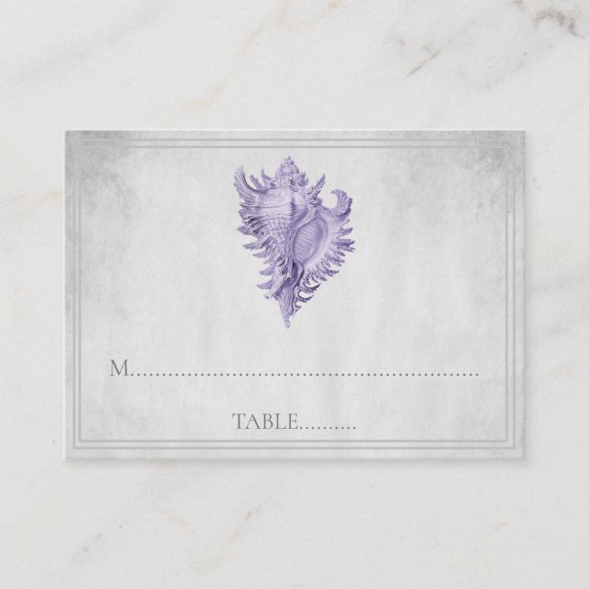 Purple Conch Shell Wedding Place Cards (Front)