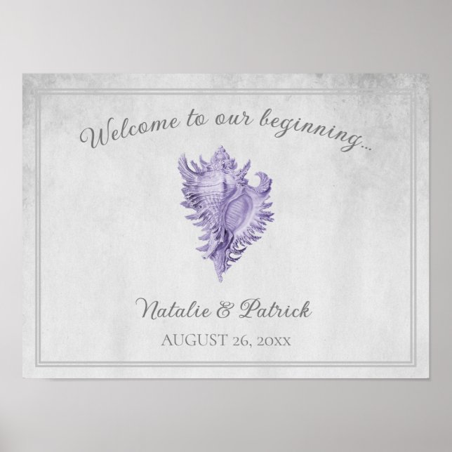 Purple Conch Shell Wedding Poster (Front)