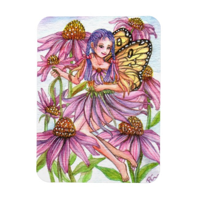 Purple Cone Flower Fairy Magnet (Vertical)