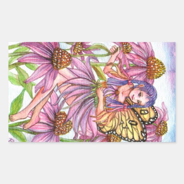 Purple Cone Flower Fairy Rectangular Sticker (Front)