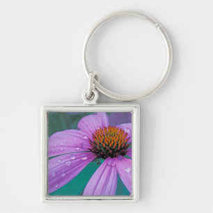Purple Cone flower with water drops Key Ring