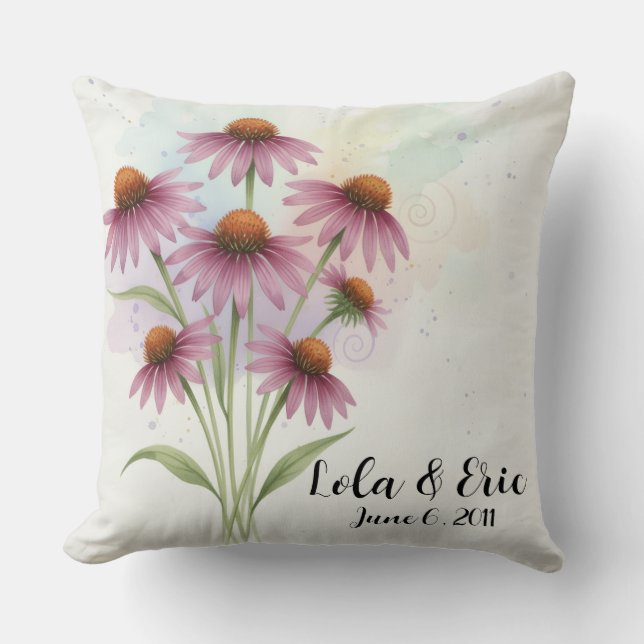Purple Coneflower Flower Bouquet Anniversary Cushion (Front)