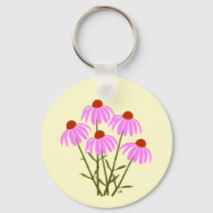 Purple Coneflowers Round Key Ring