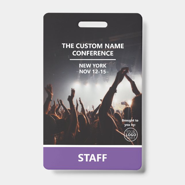 Purple Conference Staff Access Pass QR Code Custom ID Badge (Front)