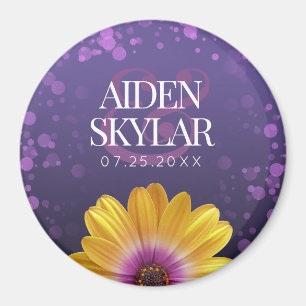 Purple Confetti African Daisy Floral Wedding Magnet
