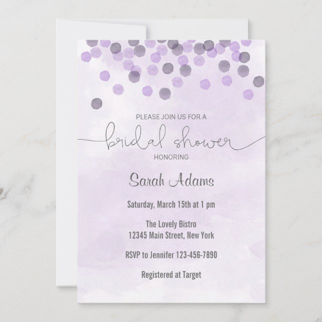 Purple Confetti Bridal Shower Invitation (Front)