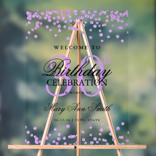 Purple Confetti Glitter 30th Birthday Welcome Acrylic Sign