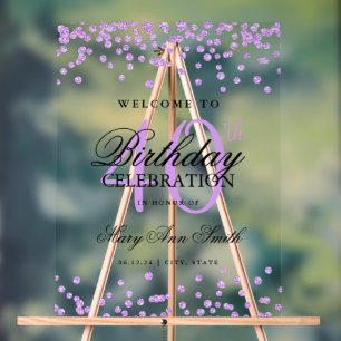 Purple Confetti Glitter 40th Birthday Welcome  Acrylic Sign