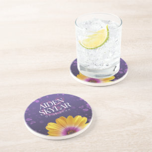 Purple Confetti Gold African Daisy Wedding Coaster