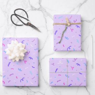 Purple Confetti Pattern Wrapping Paper Sheet