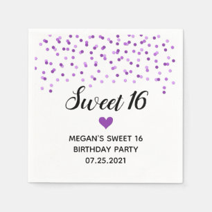 Purple Confetti Sweet 16 Birthday Napkin