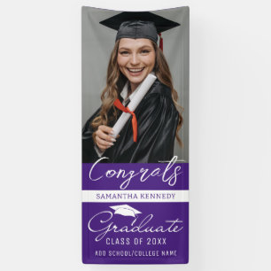 Purple Congrats Grad Photo Vertical Graduation Banner