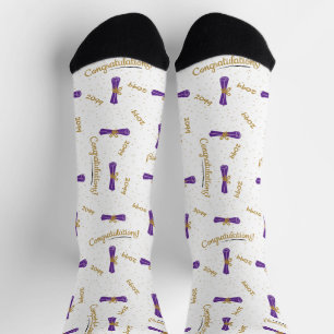 Purple Congratulations Diploma Class Year Grad Socks
