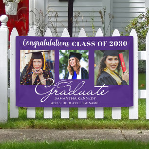 Purple Congratulations Graduate 3 Photo Graduation Banner