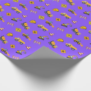 Purple Construction Birthday Wrapping Paper