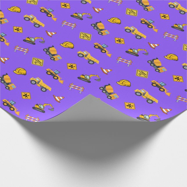 Purple Construction Birthday Wrapping Paper (Corner)