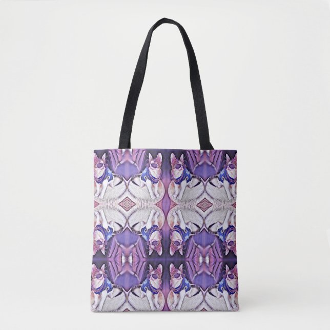 Purple Cool Cat with Sunglasses Tote Bag (Front)