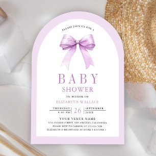 Purple Coquette Bow Arch QR Code Baby Shower Invitation