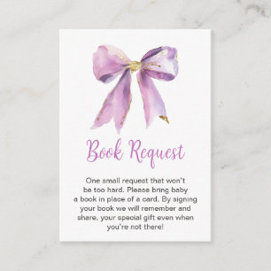 Purple Coquette Bow Baby Shower Book Request Enclosure Card