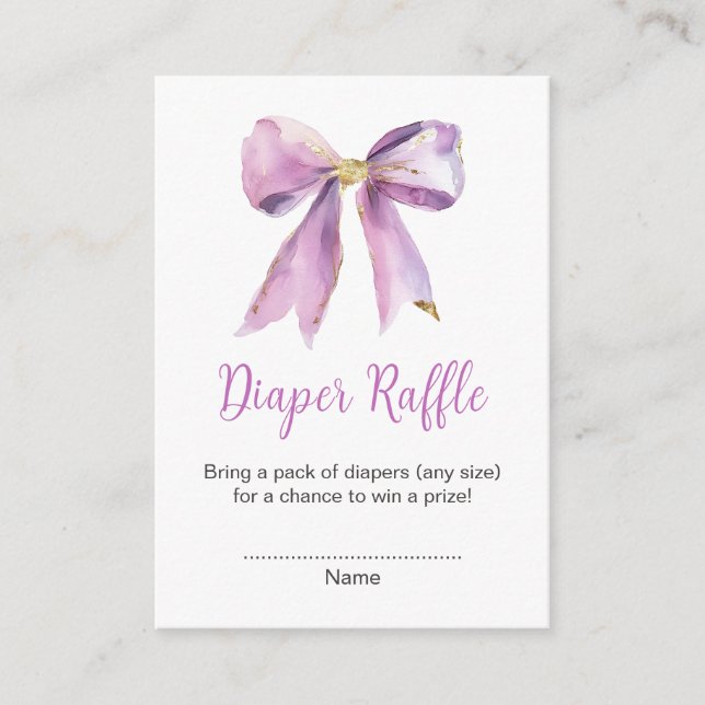 Purple Coquette Bow Baby Shower Diaper Raffle Enclosure Card (Front)