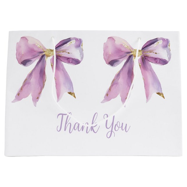 Purple Coquette Bow Baby Shower Large Gift Bag (Front)