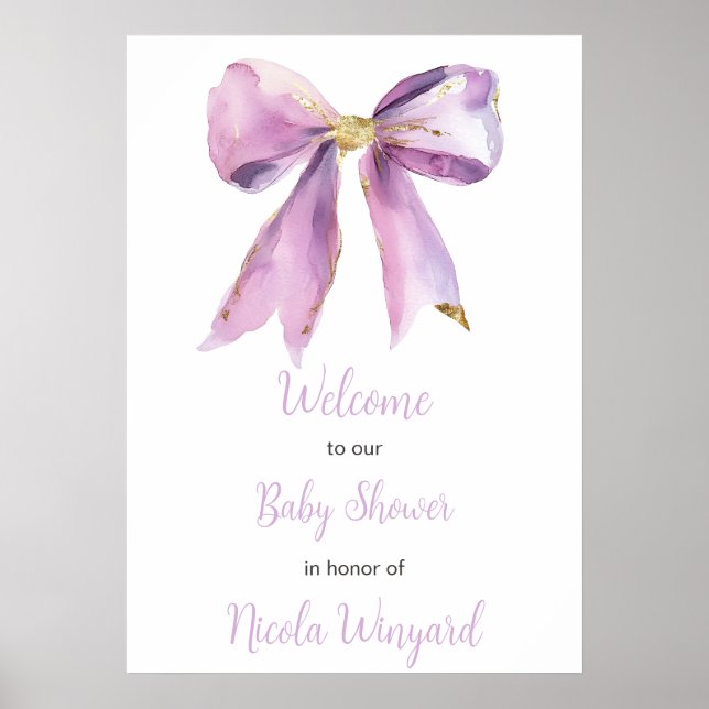 Purple Coquette Bow Baby Shower Poster (Front)