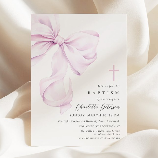 Purple Coquette Bow Baptism Invitation (Creator Uploaded)