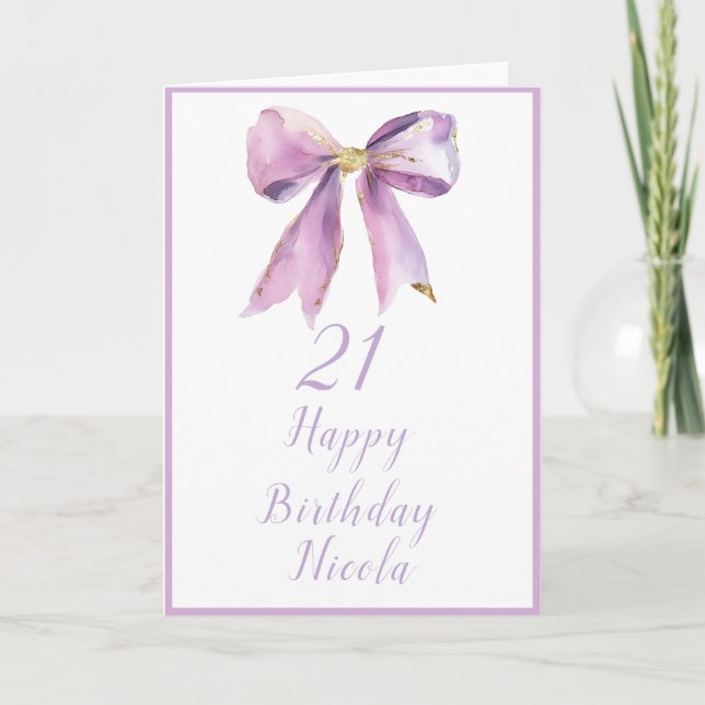 Purple Coquette Bow Birthday Party Card (Front)