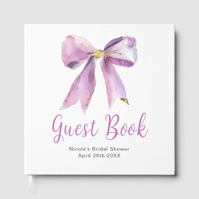 Purple Coquette Bow Bridal Shower Guest Book (Front)