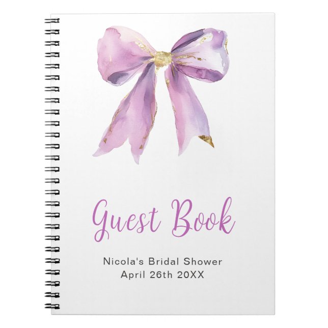 Purple Coquette Bow Bridal Shower Guest Book (Front)