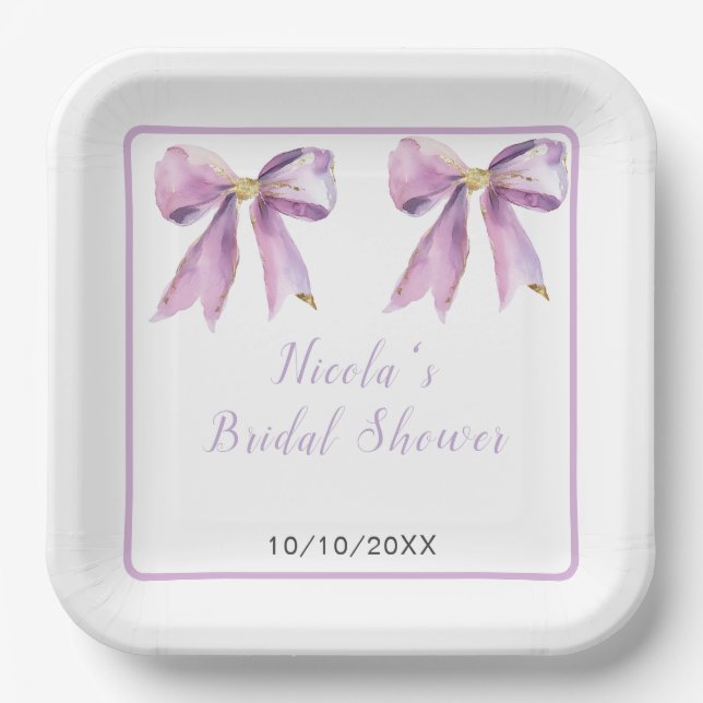 Purple Coquette Bow Bridal Shower Paper Plate (Front)