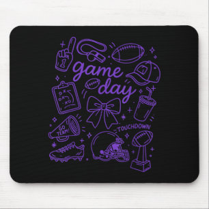 Purple Coquette Bow Cheer Game Day Doodle Touchdow Mouse Pad