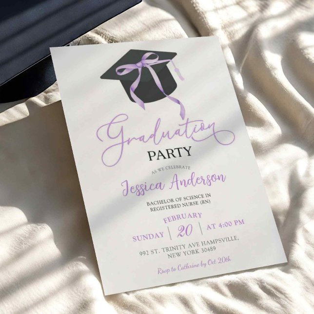 Purple Coquette Bow Graduation Party Invitation (Creator Uploaded)