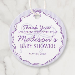 Purple Coquette Bow Lavender Striped Baby Shower Favour Tags