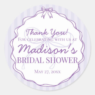 Purple Coquette Bow Pastel Bridal Shower Favour Classic Round Sticker