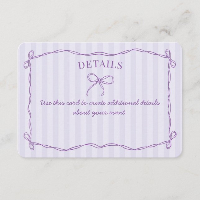 Purple Coquette Bow Pastel Details Invite Insert (Front)